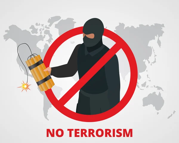 No terrorism. Stop terror sign anti terrorism campaign badge on world map. Flat 3d illustration. — стоковый вектор