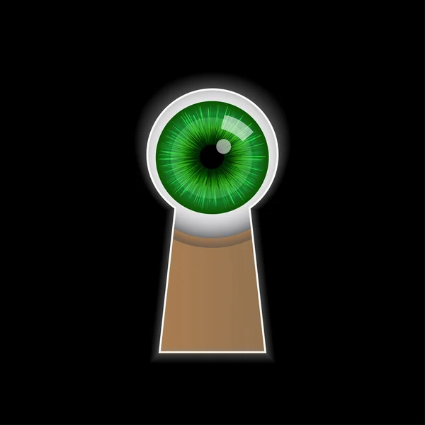 Мультфильм зеленый глаз, подглядывание в замочную — стоковый вектор