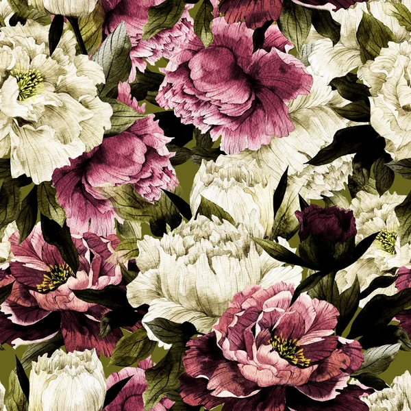 Бесшовный цветочный фон с пионами — стоковое фото