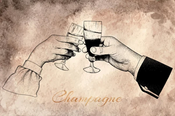 Две руки, держа бокала шампанского — стоковый вектор