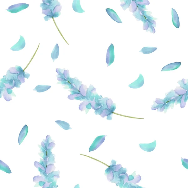 Seamless pattern with the watercolor blue lavender flowers Стоковое Изображение