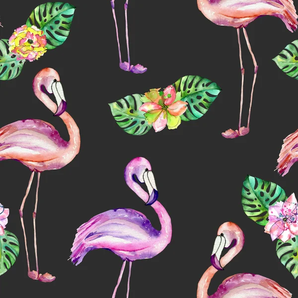 Бесшовный паттерн с фламинго и экзотические цветы — стоковое фото