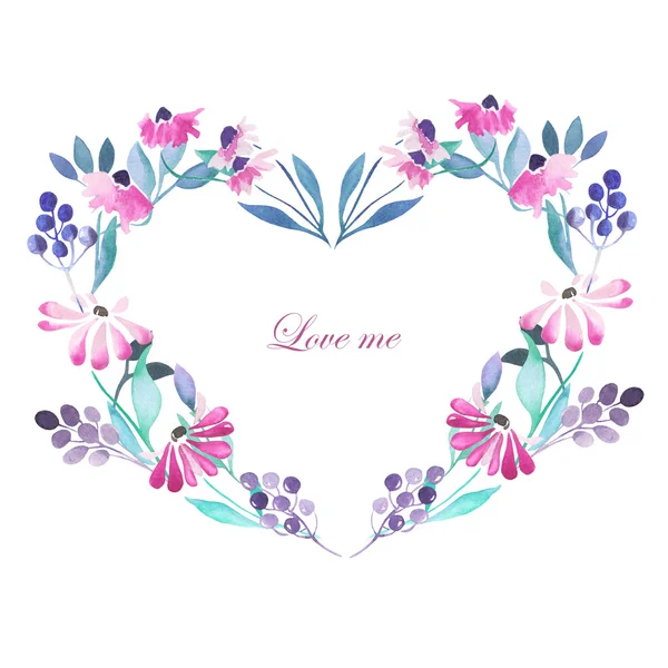 Рамка сердце, венок, фиолетовые цветы Стоковое Изображение