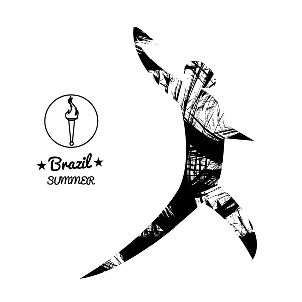 Brazil summer sport card with an abstract discus thrower, in black outlines. Digital vector image Стоковая Иллюстрация