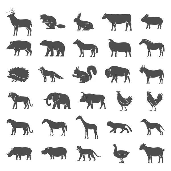 Vector set black silhouettes of animals — стоковый вектор