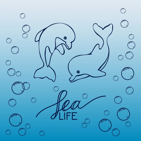 Два ручных обращается ребенка дельфинов, прыжки на волне. Черный и белый Стоковая Иллюстрация