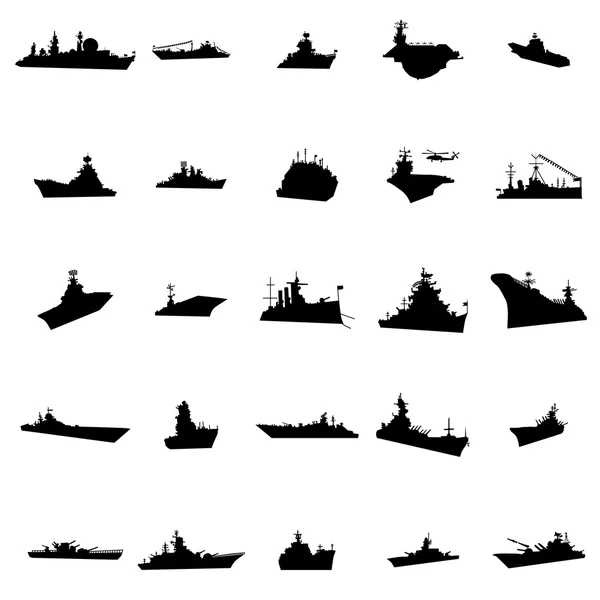 25 различных кораблей силуэты — стоковый вектор