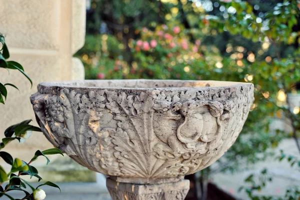 Древние чаша на фоне цветок сада — стоковое фото
