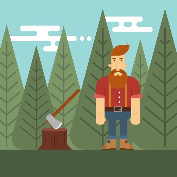 Иллюстрация дровосек в лесу — стоковый вектор