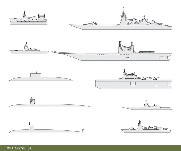 Набор векторных военных. Военные корабли — стоковый вектор