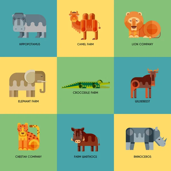 Vector set of different geometric flat african animals icons Лицензионные Стоковые Иллюстрации
