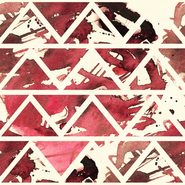 Площадь бесшовных текстур с вкраплениями красного и темно красные руки кисть и пятна в геометрической треугольников узор на бежевом фоне. Большие растровые иллюстрации с уникальным дизайном Стоковое Изображение