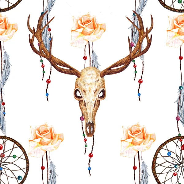 Deer skull and rose pattern. Стоковое Изображение