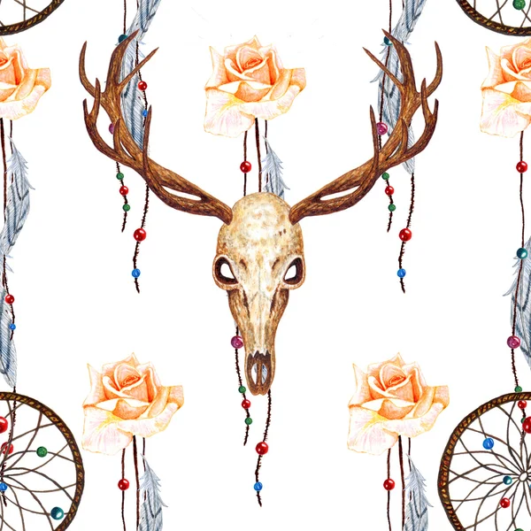 Deer skull and rose pattern. — стоковое фото