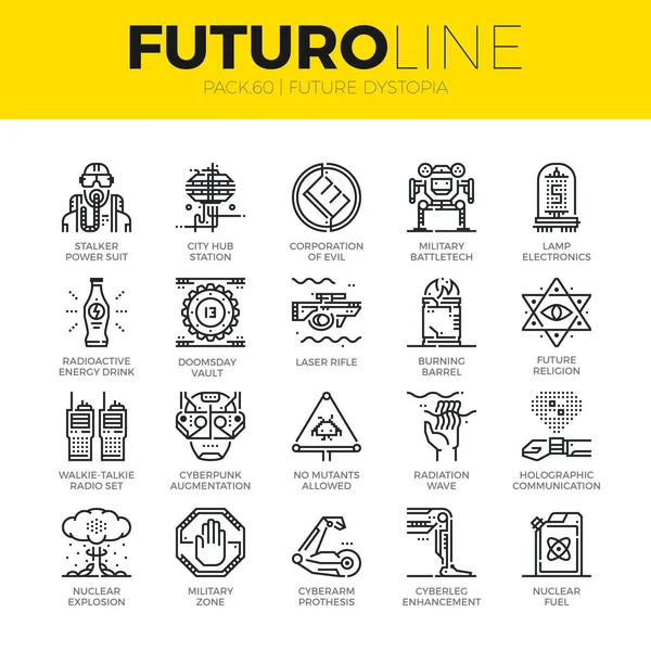 Дистопия будущем Futuro линии значки — стоковый вектор