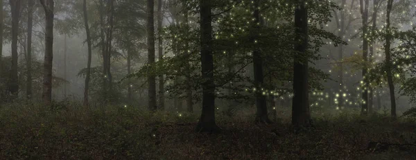 Потрясающие фантазии стиль пейзаж изображения светлячков в ночь Тим — стоковое фото