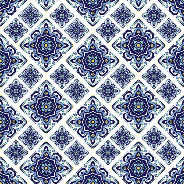 Португальские плитки плитки. Синий и белый великолепные бесшовные Шаб — стоковый вектор
