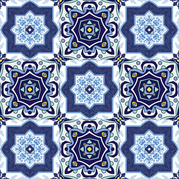 Португальские плитки плитки. Синий и белый великолепные бесшовные Шаб — стоковый вектор