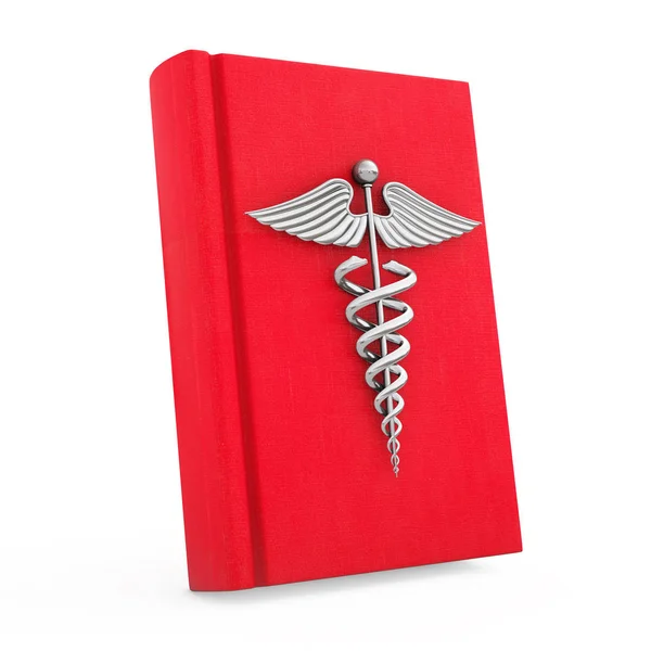 Медицинская книга с серебряной кадуцей символ. 3D визуализация — стоковое фото
