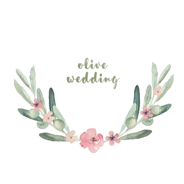 Акварель цветочные иллюстрация с венком из маслин и цветы — стоковое фото