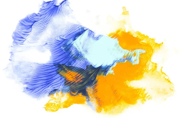 Абстрактной Живописи Синие Желтые Мазки Белом — стоковое фото