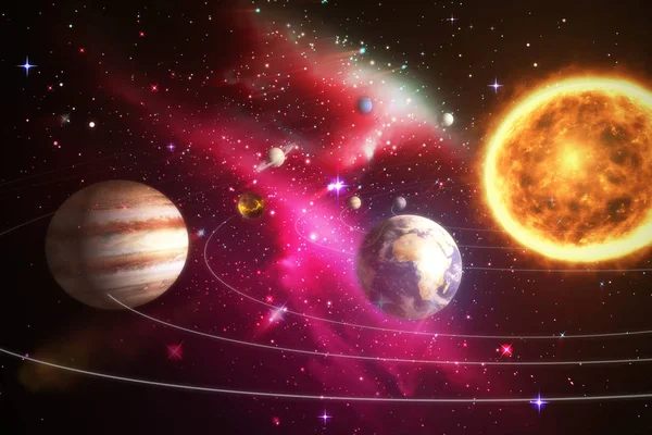 Составное изображение солнечной системы против белого фона 3d — стоковое фото