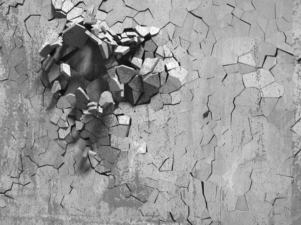 Трещины бетонная стена с отверстием — стоковое фото