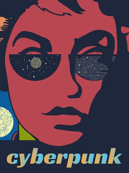 Cyberpank плакат футуристический робот девушка вектор — стоковый вектор