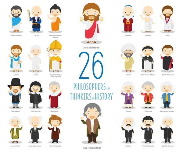 : Дети вектор символы набор 26 великих философов и мыслителей истории в мультяшном стиле — стоковый вектор