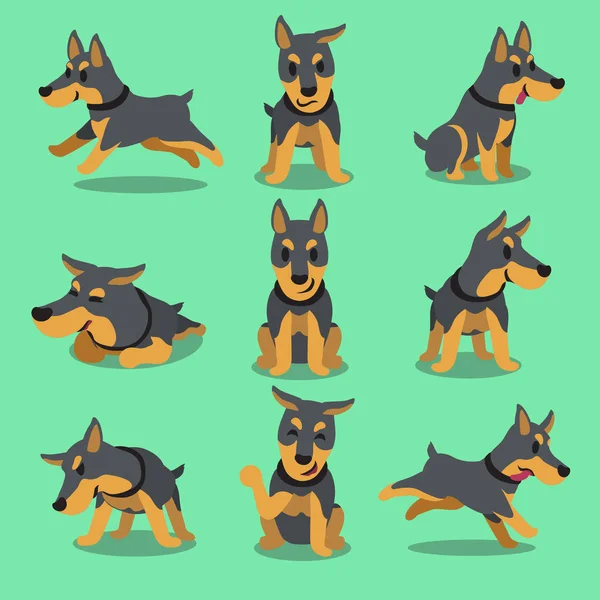 Мультфильм характер добермана собака позы — стоковый вектор