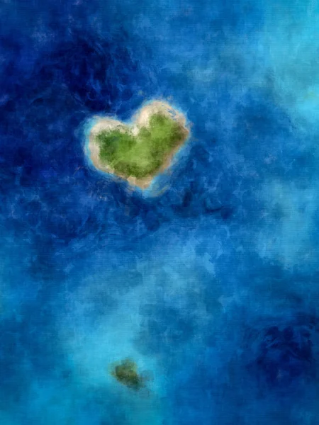 Остров в синем море в форме сердца Стоковое Фото