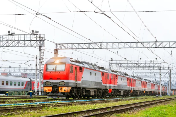 Locomotiv on railroad track, Russia Лицензионные Стоковые Фото