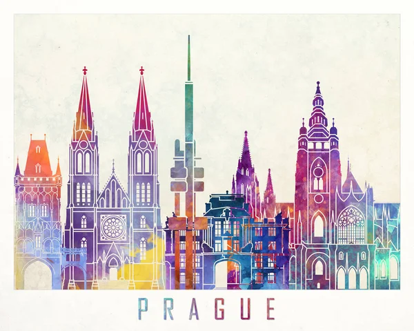 Прага достопримечательности акварель плакат — стоковое фото