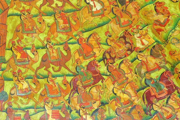 Nawalgarh Раджастан Индия Декабря 2017 Картины Росписи Sheesh Mahal Моголов Лицензионные Стоковые Фото