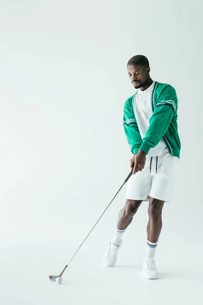 Модными Афро Американских Человек Игра Гольф Изолированные Белом — стоковое фото