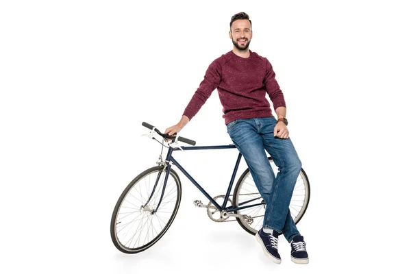 Человек, опираясь на велосипеде — стоковое фото