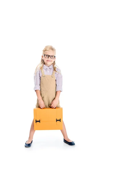 Ребенок в оправы с портфелем — стоковое фото