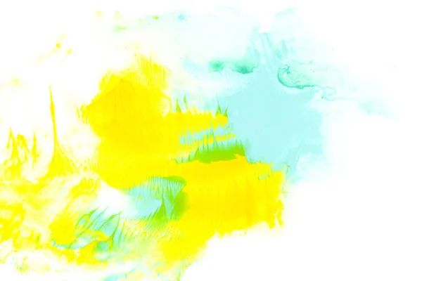 Абстрактной Живописи Синими Желтыми Акварель Мазки Белом Стоковая Картинка