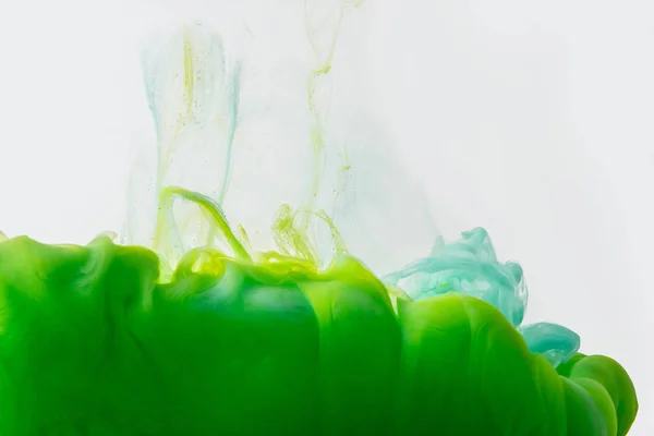 Крупным Планом Зрения Смешивания Зеленого Яркая Бирюза Краски Брызги Воде Стоковое Фото