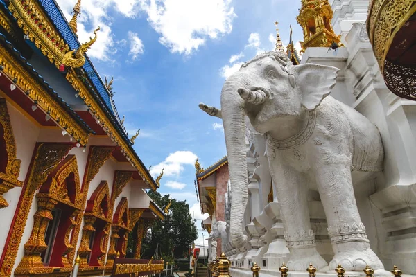 Красивый Белый Слон Скульптуры Тайский Храм Стоковое Изображение