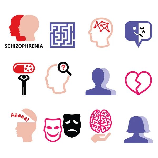 Шизофрения, психическое здоровье, психология векторной иконы set — стоковый вектор