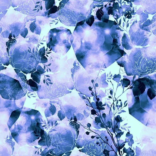 Магия Природы Отпечатки Абстрактные Цветы Листья Смешивать Бесшовные Шаблон Повторений — стоковое фото