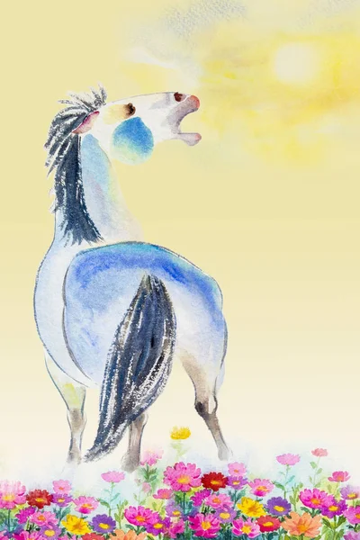Картин красочные одной белой лошади Стоковое Фото