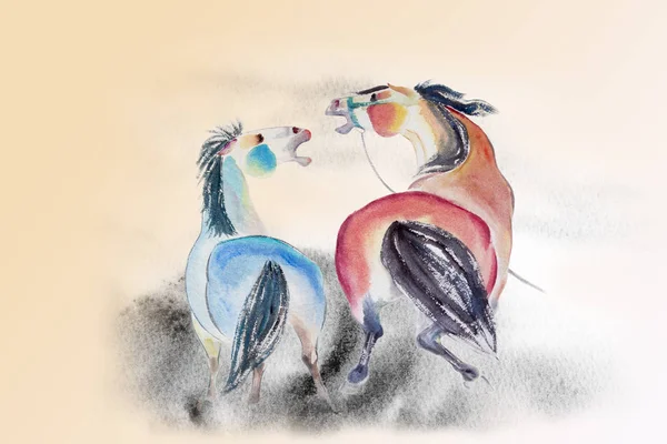 Абстрактные картины акварелью лошадей Лицензионные Стоковые Изображения