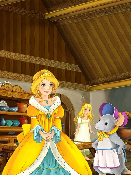 Принцесса, разговаривал с молодая девушка и мышь — стоковое фото