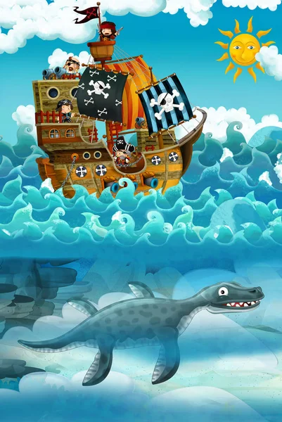 Пираты Море Бой Подводного Монстра Иллюстрации Детей — стоковое фото