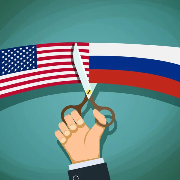 Флаги США и России резаным с ножницами — стоковое фото