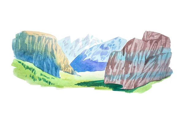 Естественный летом красивый горный пейзаж Акварельные иллюстрации — стоковое фото