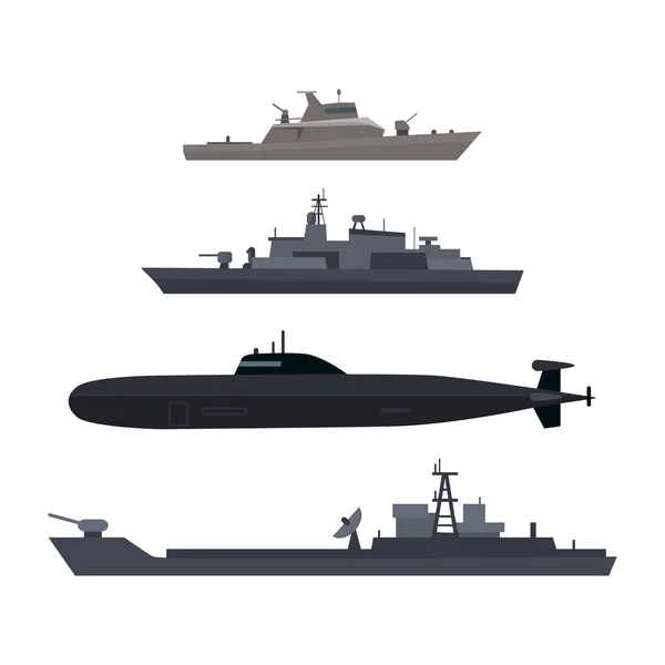 Военно-морские корабли установить военный корабль или лодка используется флотом — стоковый вектор