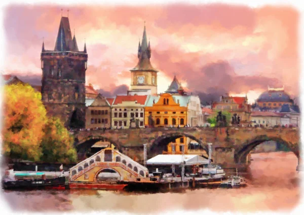 Акварельные иллюстрации старой Праги — стоковое фото
